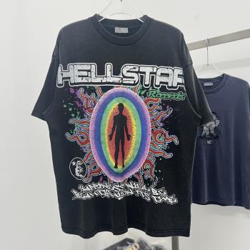 Hellstar Sounds做舊美式字母印花潮牌短袖夏季男女T恤圓領上衣