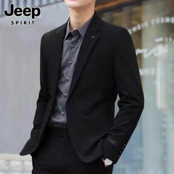 Jeep吉普秋季新款小西服男士韓版修身商務正裝潮流休閑西裝外套男