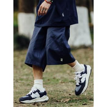 日系cityboy七分褲男夏季薄款復古vintage褲子藏藍色過膝工裝短褲