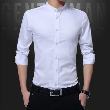 黑白男式長袖中山領韓版春季襯衫
