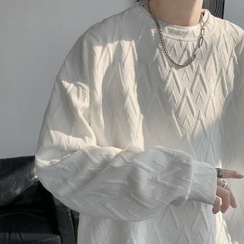 白色巴洛克重磅衛衣男高級感春秋季設計感無帽內搭打底衫oversize