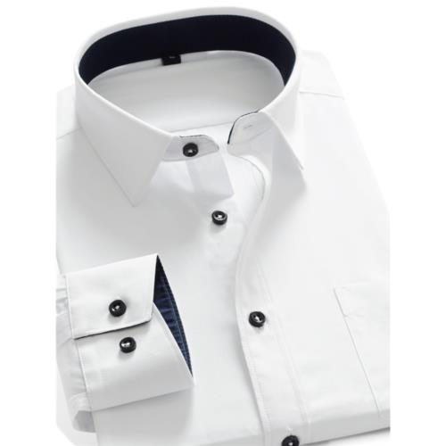 男士長袖襯衫純白色修身商務休閑青年黑扣子耐臟內領小號37至44碼