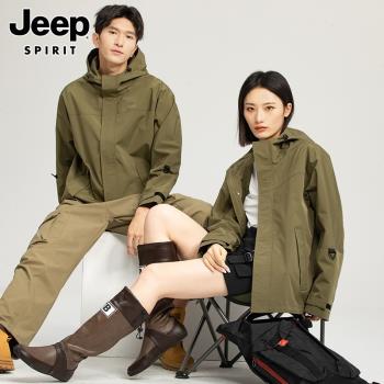 Jeep吉普沖鋒衣男士秋季單層山系機能薄款防水風衣休閑夾克外套男