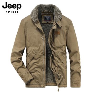 Jeep吉普冬季棉衣男士外套加絨加厚羊羔絨上衣美式復古工裝夾克男