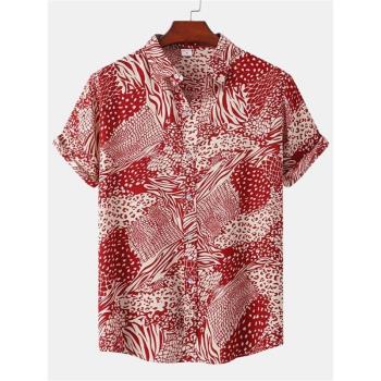 2023夏季新款大碼夏威夷度假短袖襯衫男士沙灘花襯衫Mens Shirts
