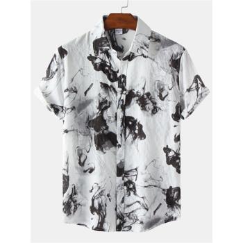2024夏季大碼男式寬松薄款民族風碎花休閑短袖襯衫潮Men's Shirts