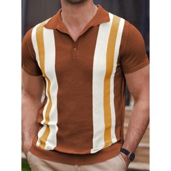 外貿男裝2023夏季條紋提花針織短袖男商務休閑Polo衫Men T-Shirt