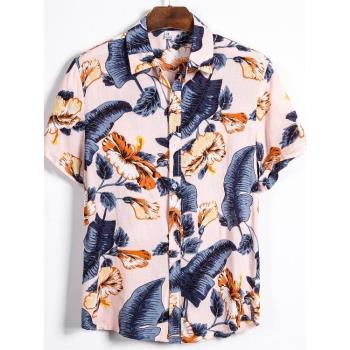 2024歐美新款男商務襯衫夏威夷大碼休閑沙灘度假襯衣潮Men Shirts