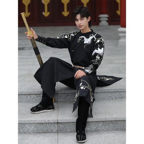 原漢服男唐制圓領袍飛魚服霸氣重工刺繡花日常男款搭配革帶