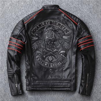 哈雷刺繡骷髏短款摩托騎行服機車