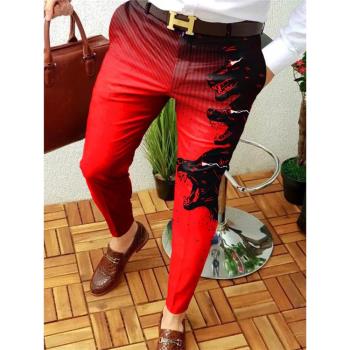 Men's casual pants歐美男式休閑抽象印花中腰休閑