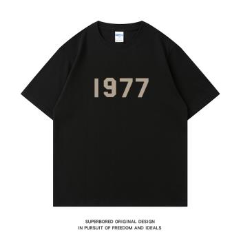 美式街頭復古1977短袖T恤男女款情侶裝夏季純棉寬松休閑半袖體恤