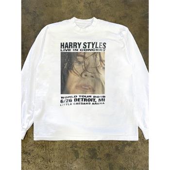 Harry Styles哈里斯泰爾斯美式復古高街hiphop痞帥人像長袖T恤男