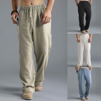 Cotton Linen Loose Trousers Men Summer Cargo Pants 棉麻長褲