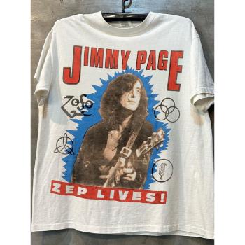 Jimmy Page吉米·佩奇人像印花高街搖滾痞帥vibe寬松短袖男女T恤