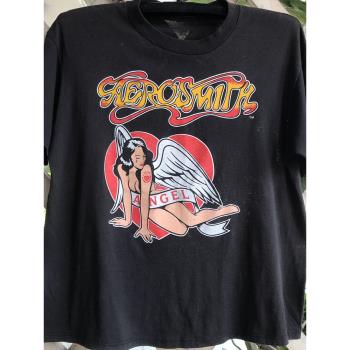 Aerosmith史密斯飛船樂隊高街搖滾oversize復古短袖男女小領口T恤