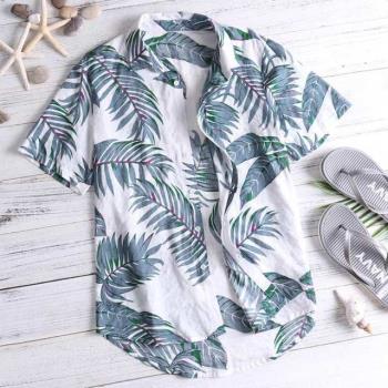 Hawaiian Shirt Short Sleeve Cotton Lapel Button Camisa Tee