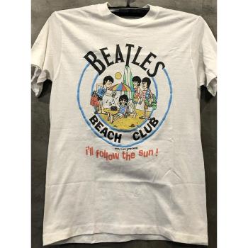 The Beatles披頭士樂隊卡通人像搖滾周邊vintage復古男女短袖T恤