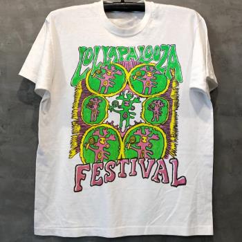 Lollapalooza音樂節復古vintage休閑小領口短袖美式Y2K男女T恤潮