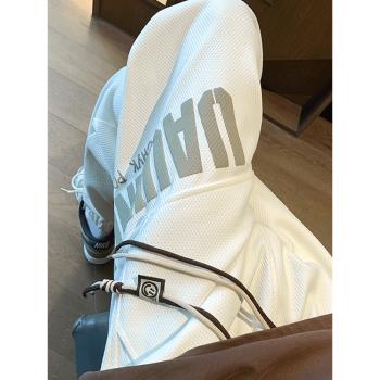 華夫格褲子男夏季印花設計感高級白色休閑褲美式高街束腳運動衛褲