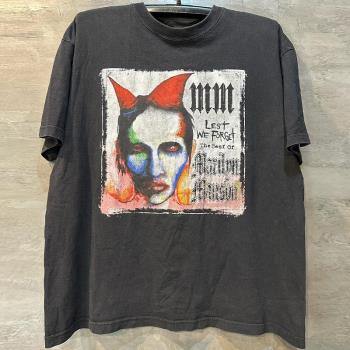 Marilyn Manson瑪麗蓮曼森高街質感人像哥特風chic嘻哈短袖T恤男