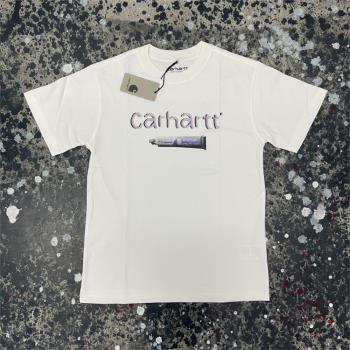 CARHARTT WIP 卡哈特工裝潮牌涂料字母LOGO情侶款休閑短袖T恤男女