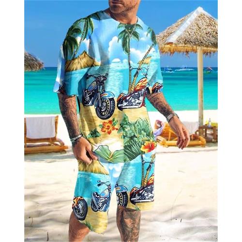 Fashion printed sports half sleeve set時尚印花運動半袖套裝男