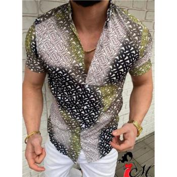 Mens printed Hawaiian short sleeve shirt外貿男沙灘短袖襯衫