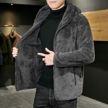 羊羔絨男大碼棉衣 加肥加大男士冬裝服 潮男連帽衫衛衣青年外套
