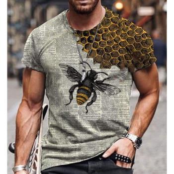 Hai Ding Shop休閑跨境歐美夏季時尚新款蜜蜂印花男士T恤短袖上衣