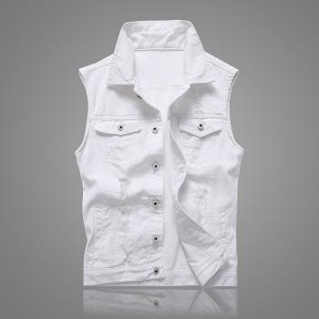 牛仔馬甲男士夏季韓版修身無袖上衣服潮坎肩牛仔背心外套白色馬夾