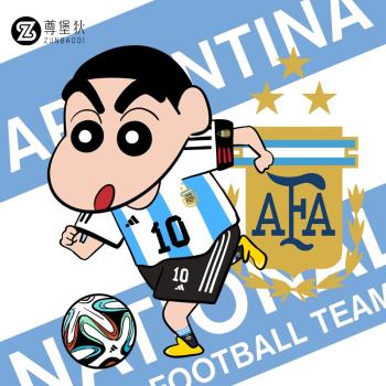 阿根廷國家隊10號梅西聯名蠟筆小新T恤男純棉足球訓練服三星球衣