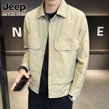 Jeep吉普2024新款男士外套春季潮流寬松翻領短款休閑工裝夾克衫男