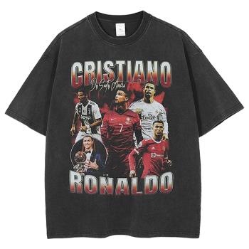 VINTAGE C羅納爾多Ronaldo印花短袖 足球人物嘻哈T恤寬松水洗做舊