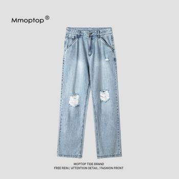 破洞Mmoptop夏季薄款冰絲牛仔褲