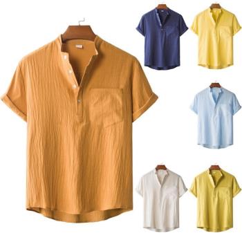 Summer men's shirt large stand collar short sleeve shirt