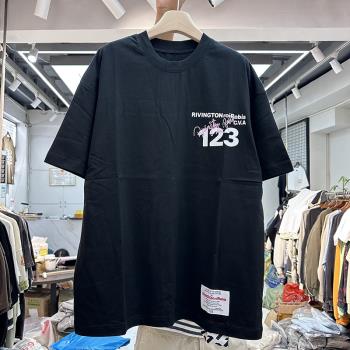 美式街頭創意英文RRR123數字印花簡約寬松T恤男女嘻哈小領口短袖
