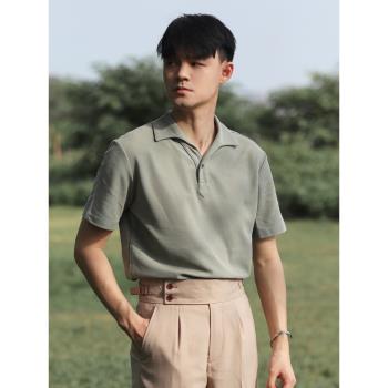 時尚四色紳士無扣一片彈力polo衫