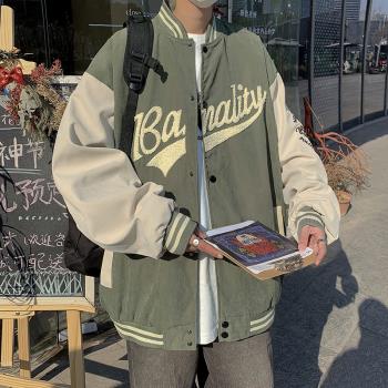 美式vintage麂皮絨棒球服男潮流夾克衫hiphop飛行員寬松外套情侶