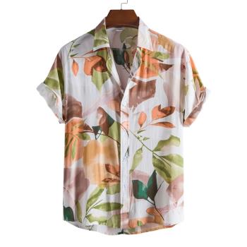跨境夏季沙灘短袖襯衫男印花夏威夷襯衣海邊度假旅游寬松大碼