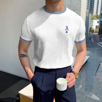 外貿男裝2023男士氣質修身T恤夏季潮流圓領短袖針織衫Men T-Shirt