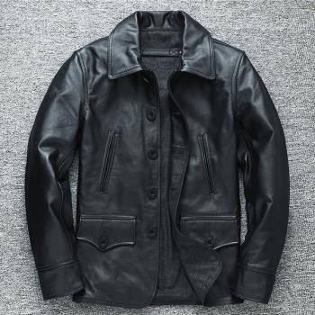 翻領大碼休閑修身西服真皮皮衣
