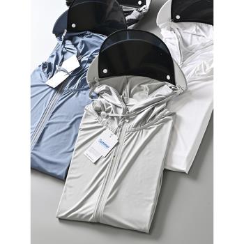 外貿原單UPF50+大帽檐夏季男士薄款冰絲透氣防紫外線皮膚衣防曬服