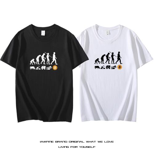 馬斯克同款BTC短袖貨幣進化T恤男比特幣圈BITCOIN區塊鏈周邊衣服
