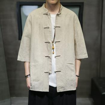 中國風漢元素唐裝居士服短袖襯衫