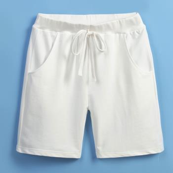 白色純棉運動沙灘外穿半截五分褲