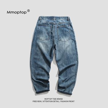 潮牌Mmoptop夏季韓版情侶牛仔褲