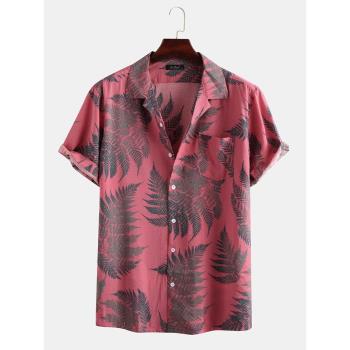 Men's beachwear maple leaf print short-sleeved shirt shi