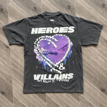 Hellstar Metro Boomin Purple Heart On Fire 紫心高街短袖T恤