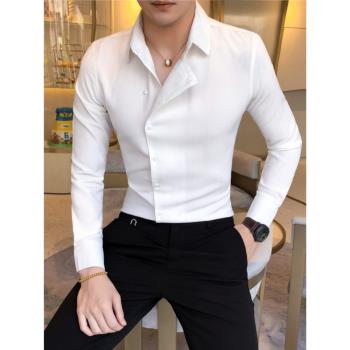 寸衫韓版長袖發型師個性白襯衫